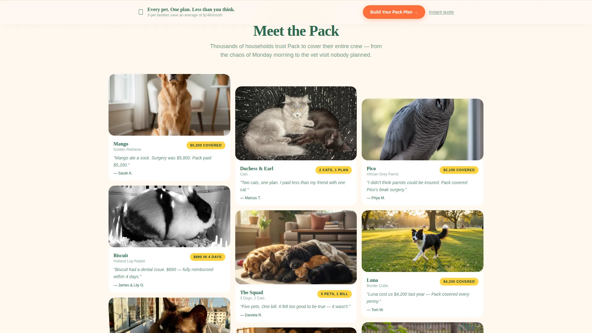 Vibrant Multi-Pet Insurance Landing Page Template