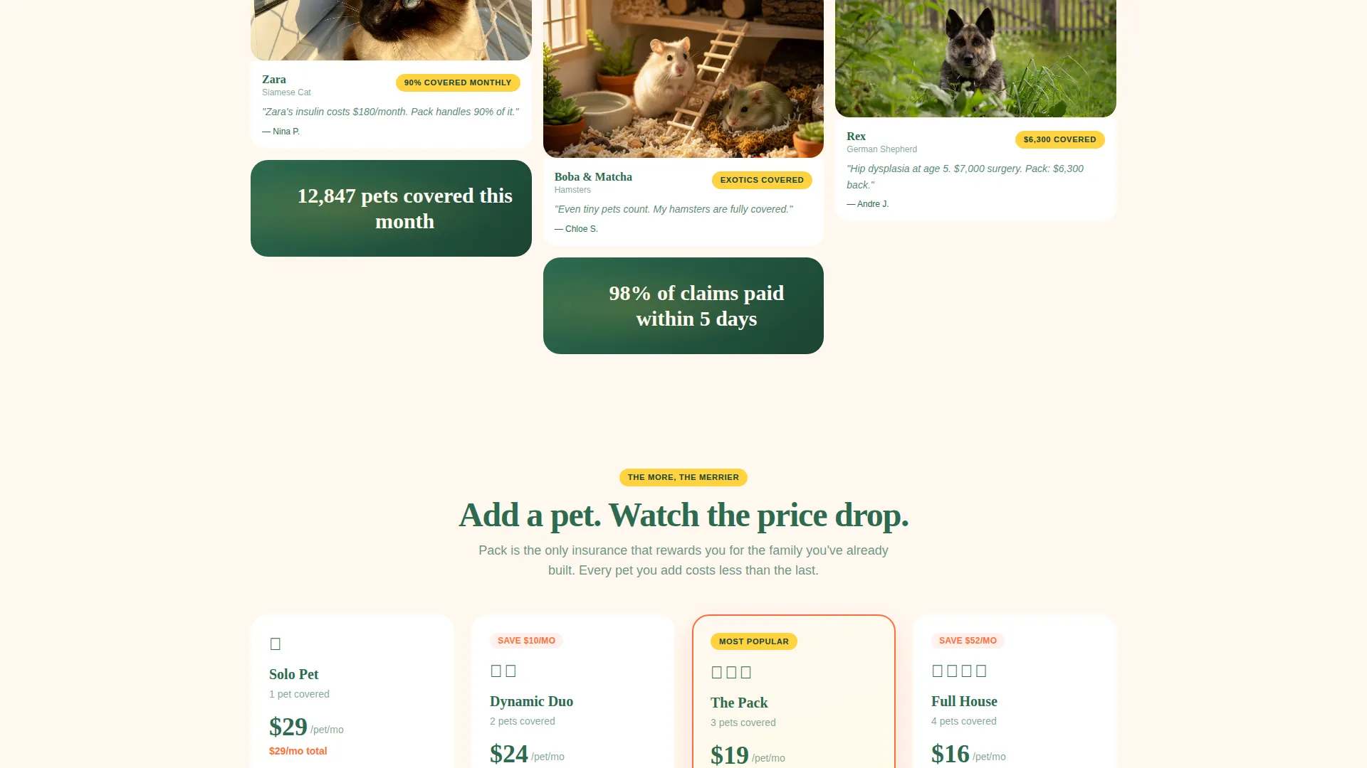 Vibrant Multi-Pet Insurance Landing Page Template