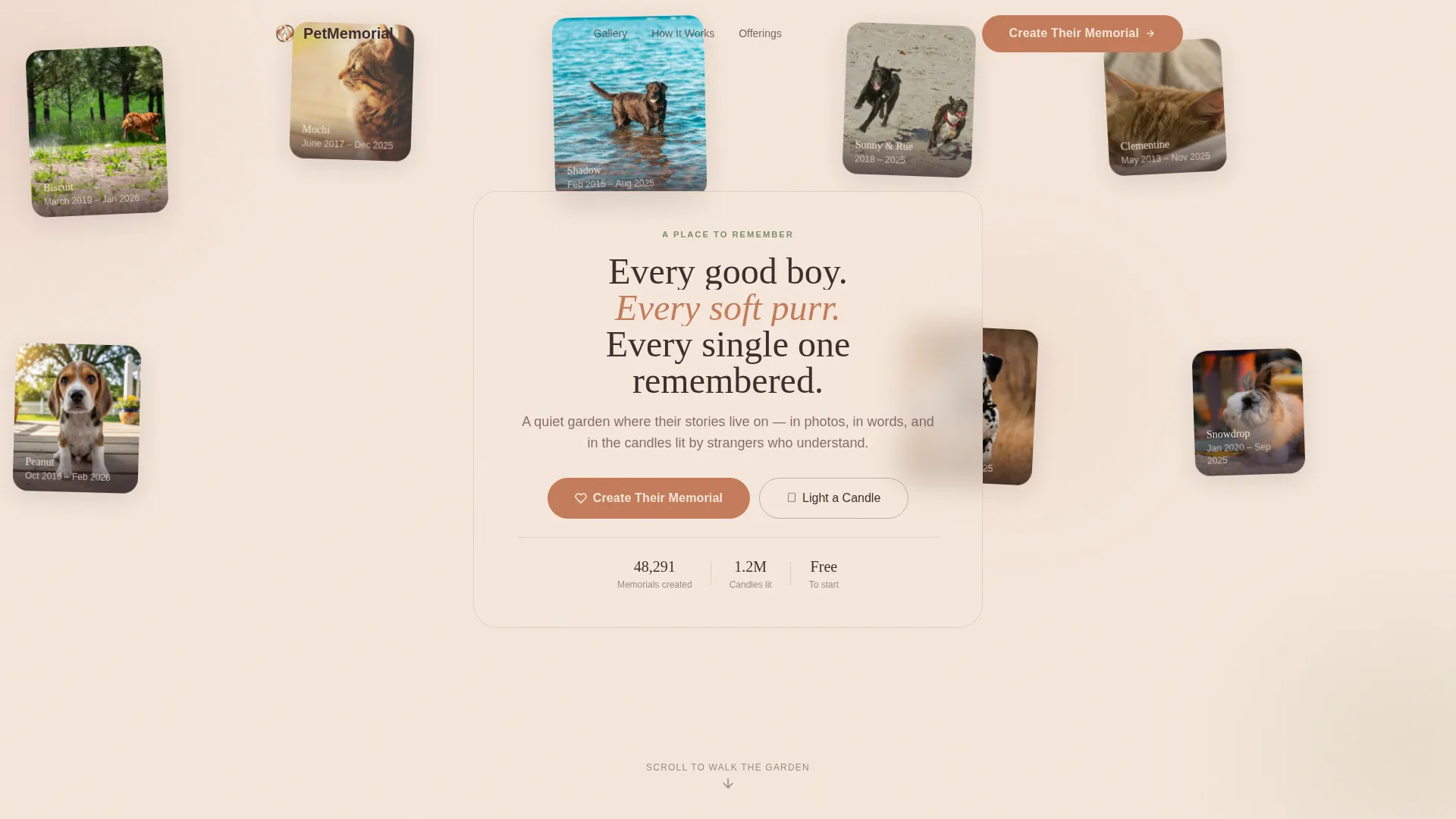 Landing Page Template for Online Pet Memorials