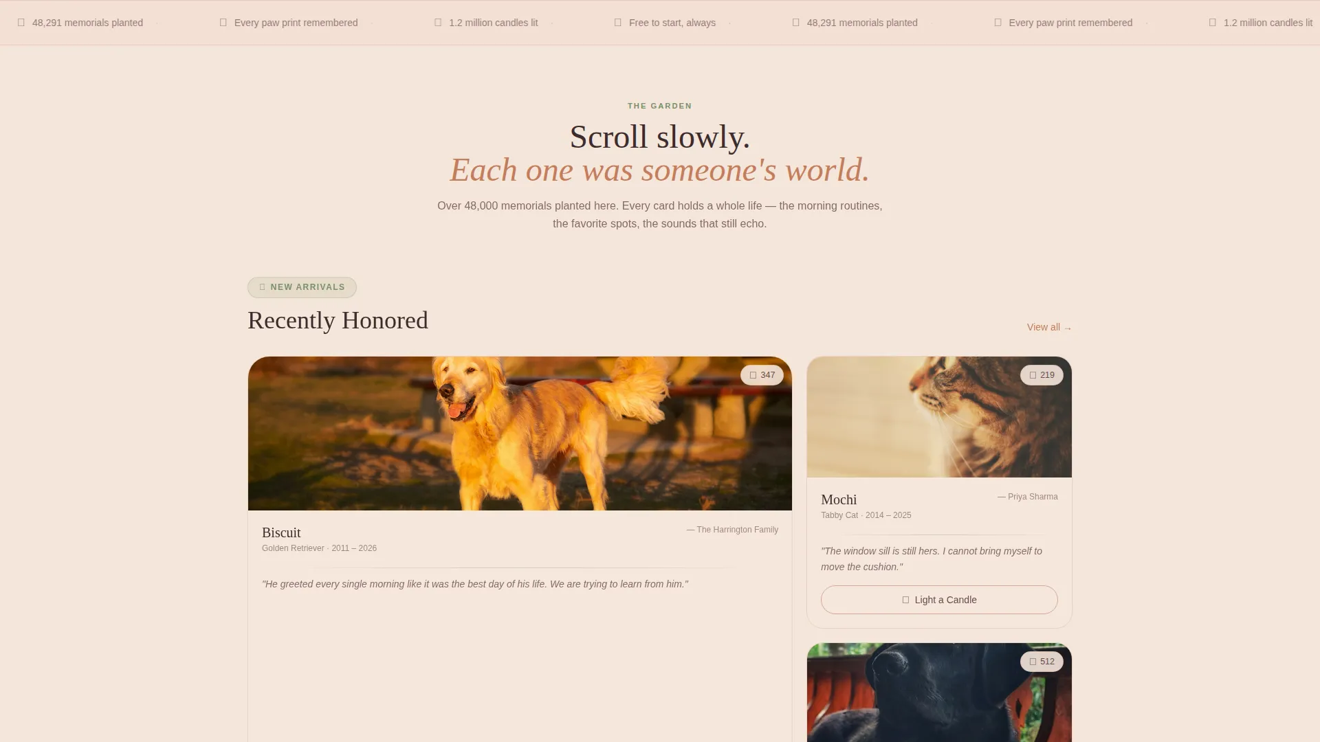 Landing Page Template for Online Pet Memorials