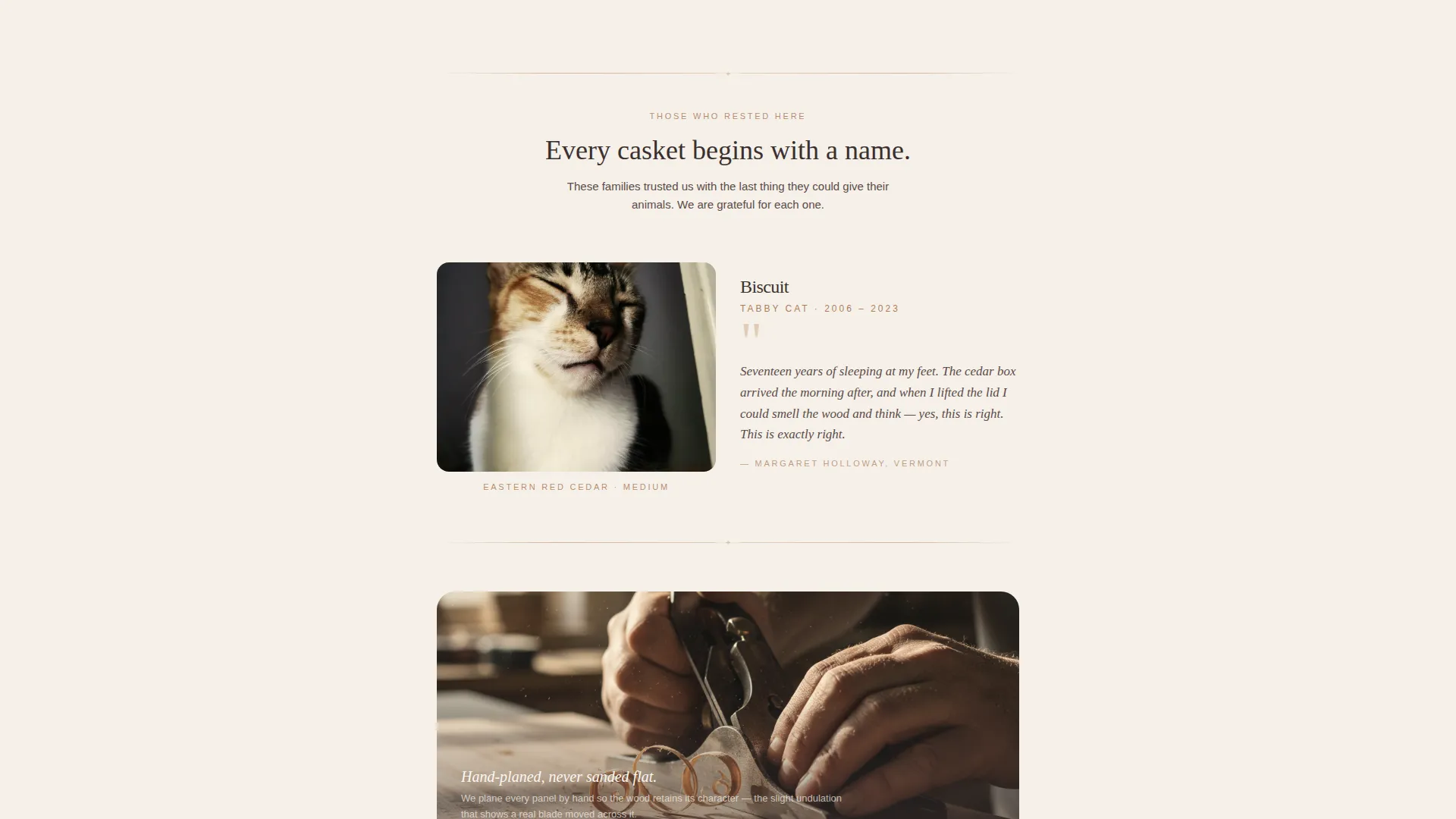 Handcrafted Pet Casket Landing Page Template