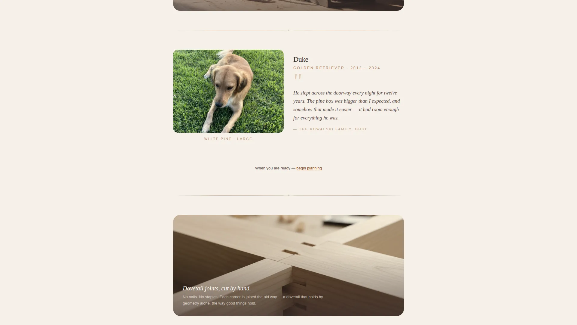 Handcrafted Pet Casket Landing Page Template