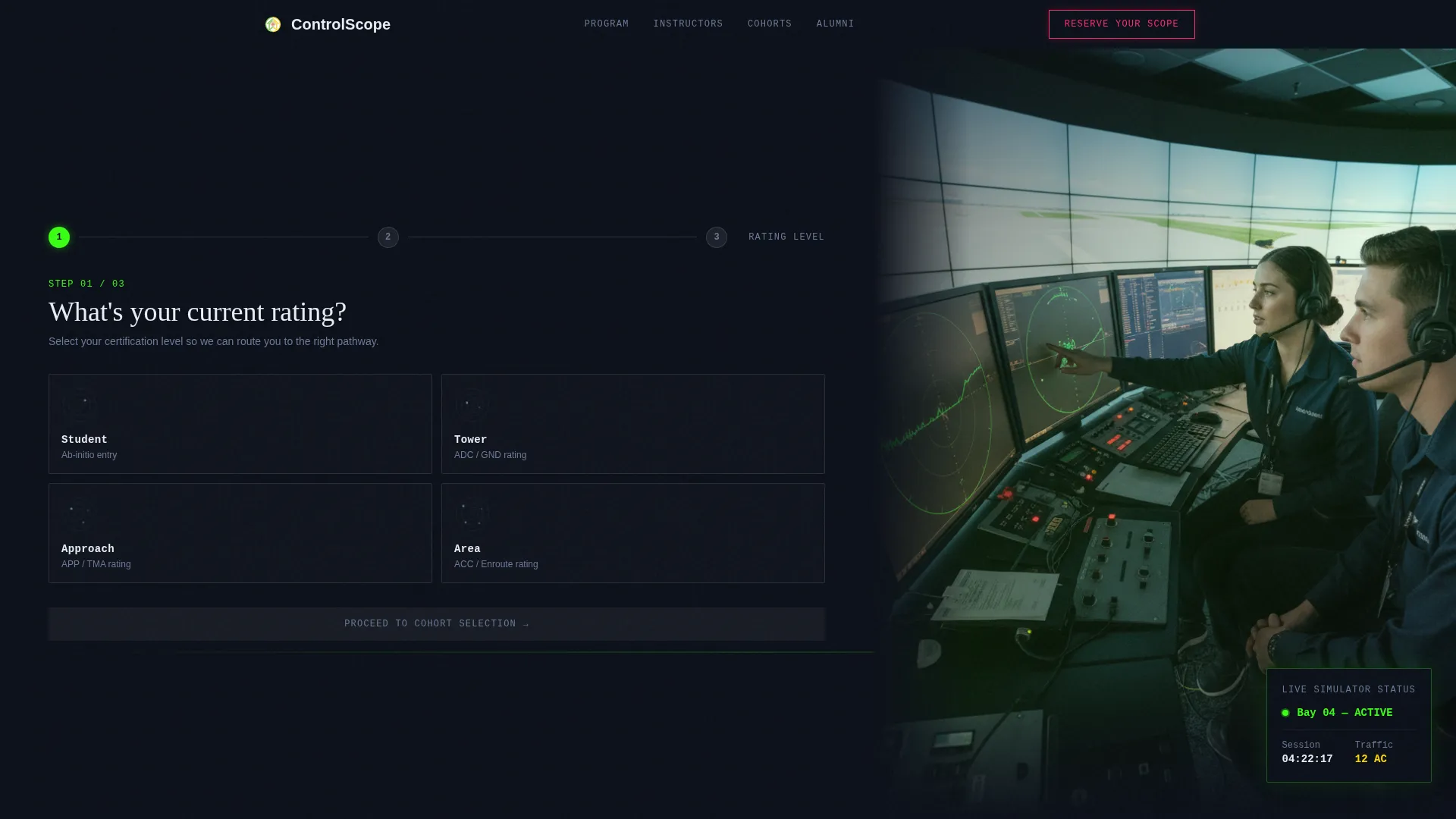 Air Traffic Control Training Landing Page
