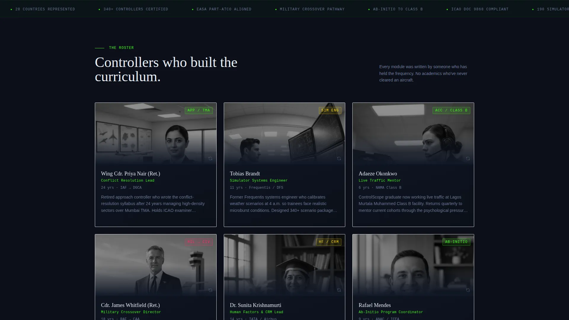 Air Traffic Control Training Landing Page