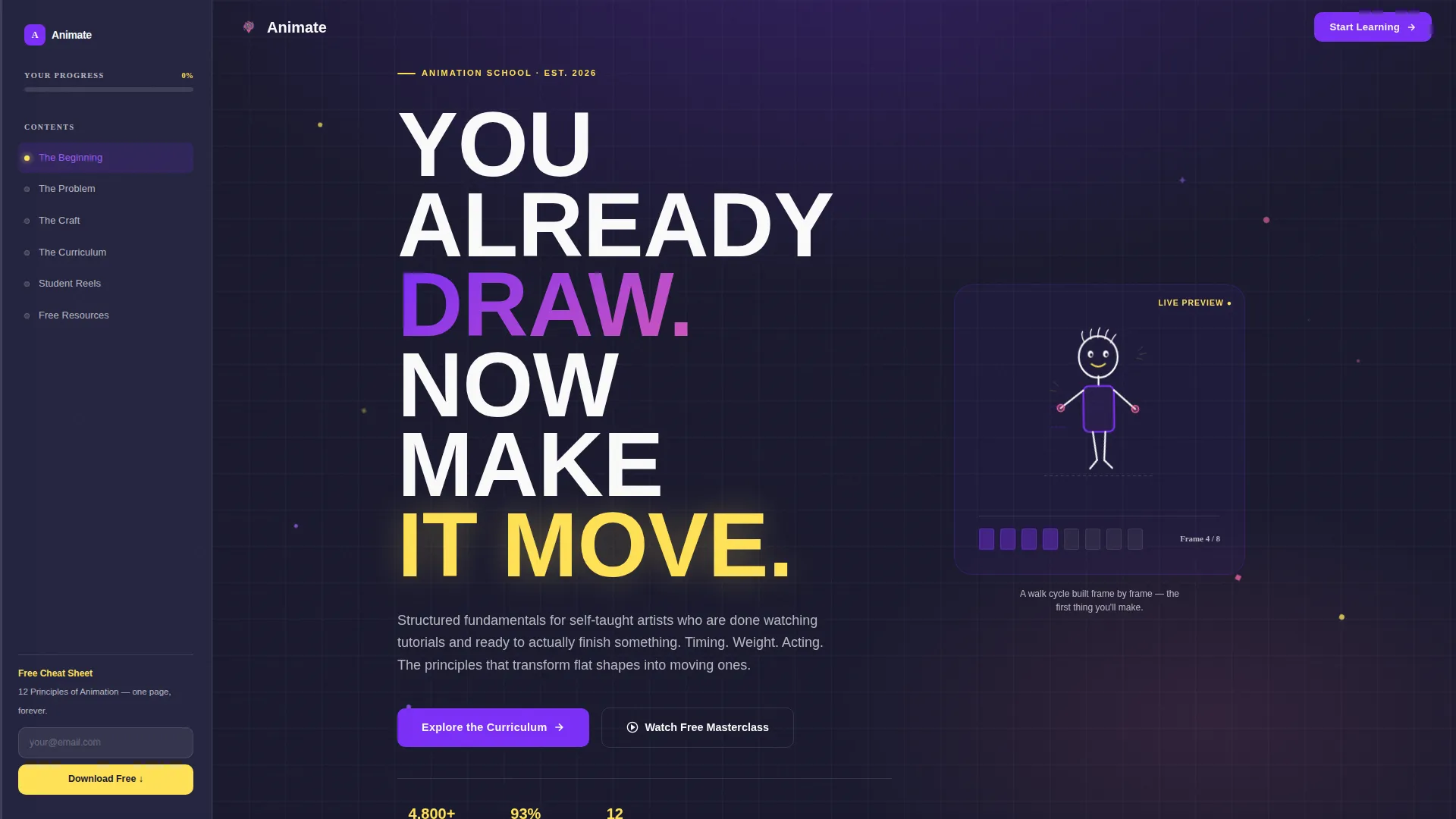 Animation School Sidebar Companion Landing Page