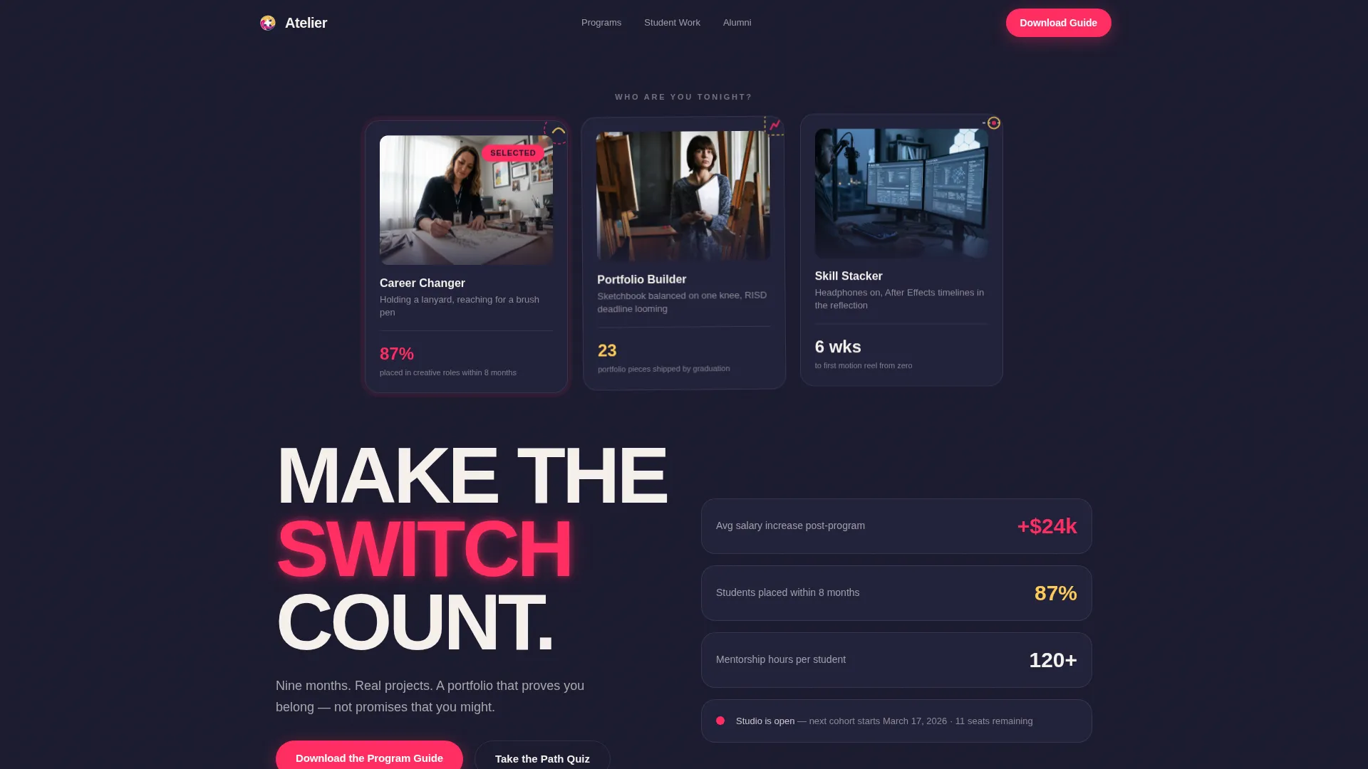 Art School Landing Page Template | Comparison Table