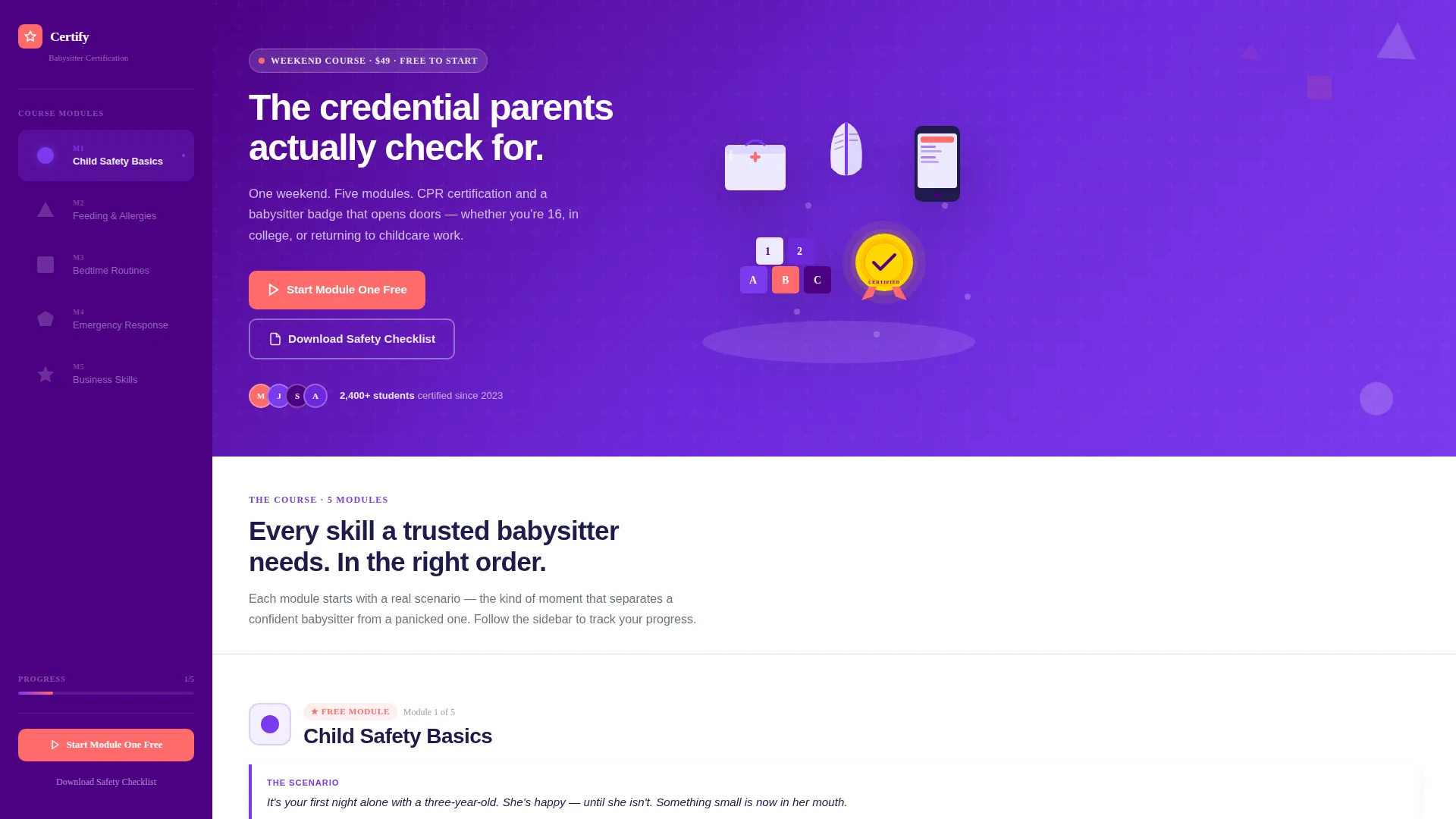 Babysitter Certification Course Landing Page Template