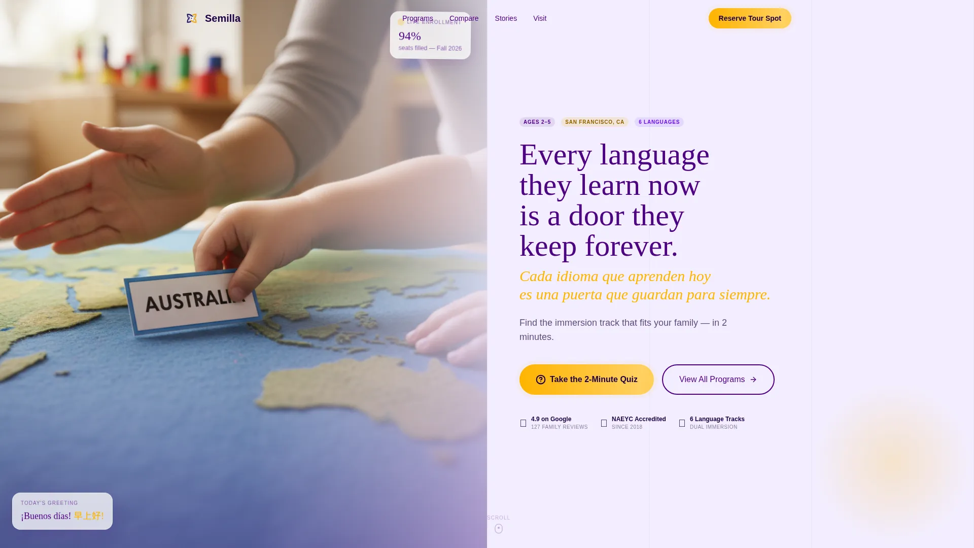 Bilingual Preschool Immersion Landing Page Template