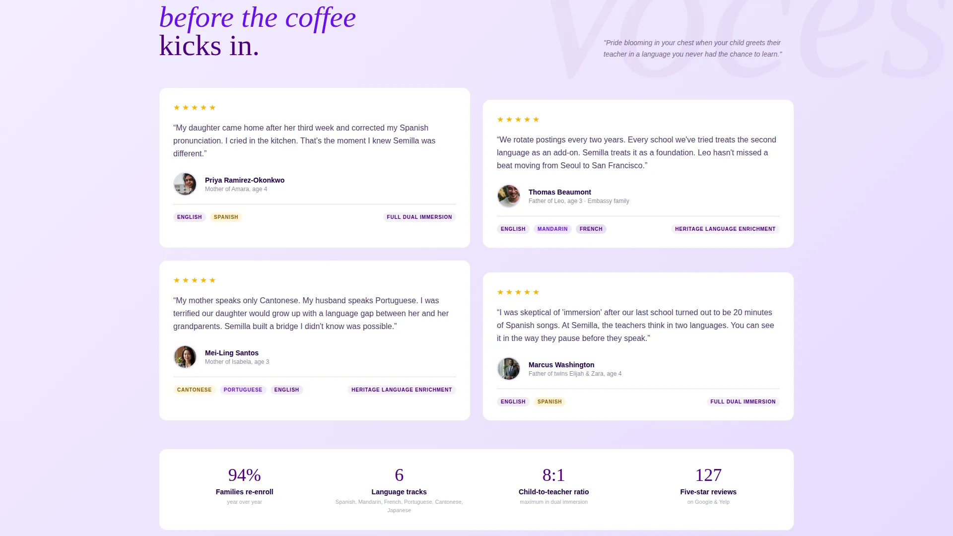 Bilingual Preschool Immersion Landing Page Template