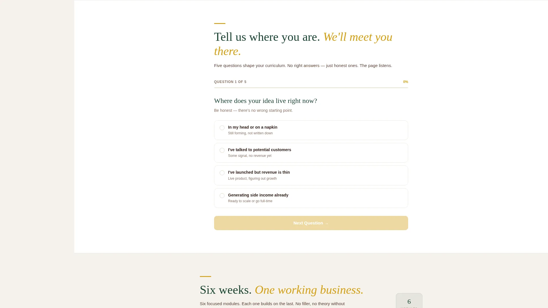 Personalized Entrepreneurship Course Landing Page