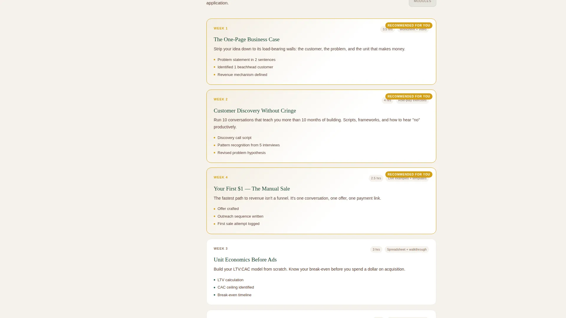 Personalized Entrepreneurship Course Landing Page