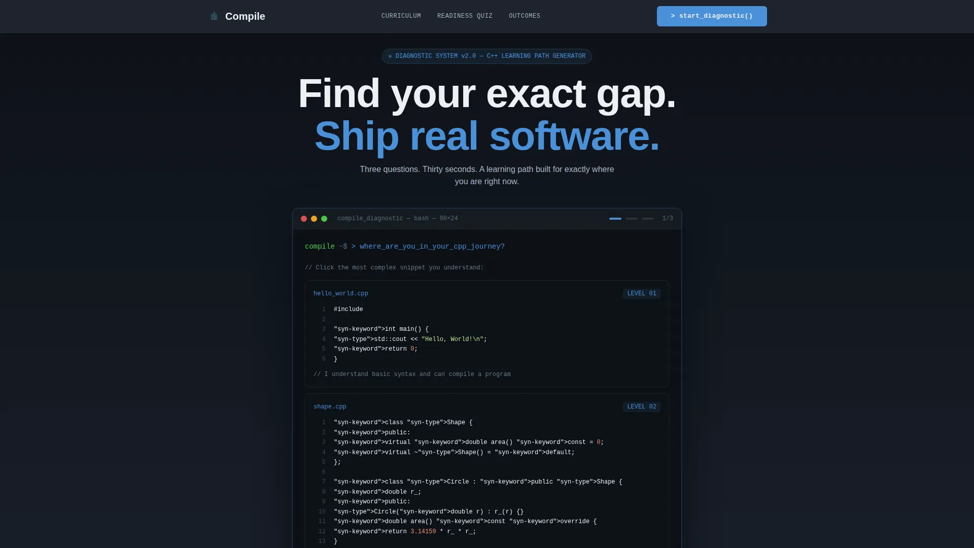 C++ Course Landing Page Template with Quiz Funnel