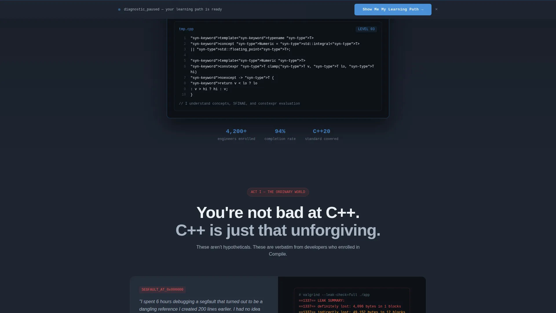 C++ Course Landing Page Template with Quiz Funnel