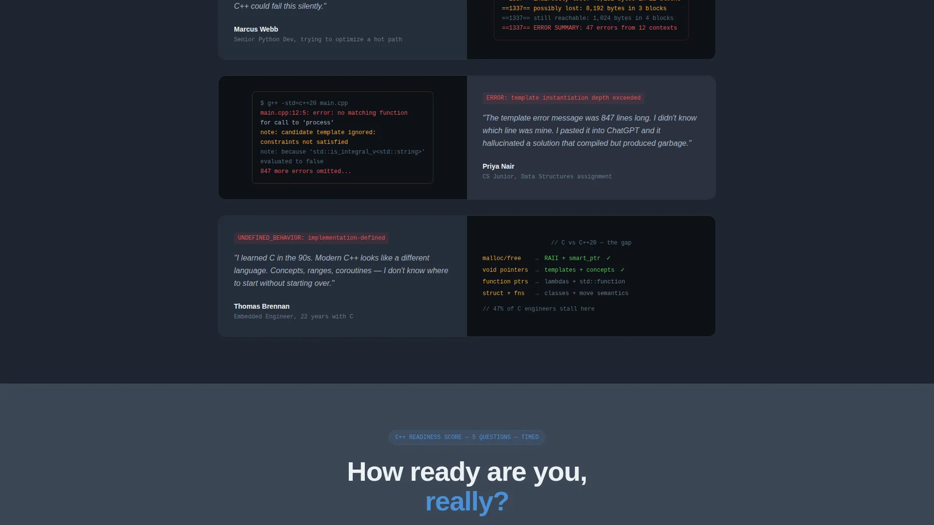 C++ Course Landing Page Template with Quiz Funnel