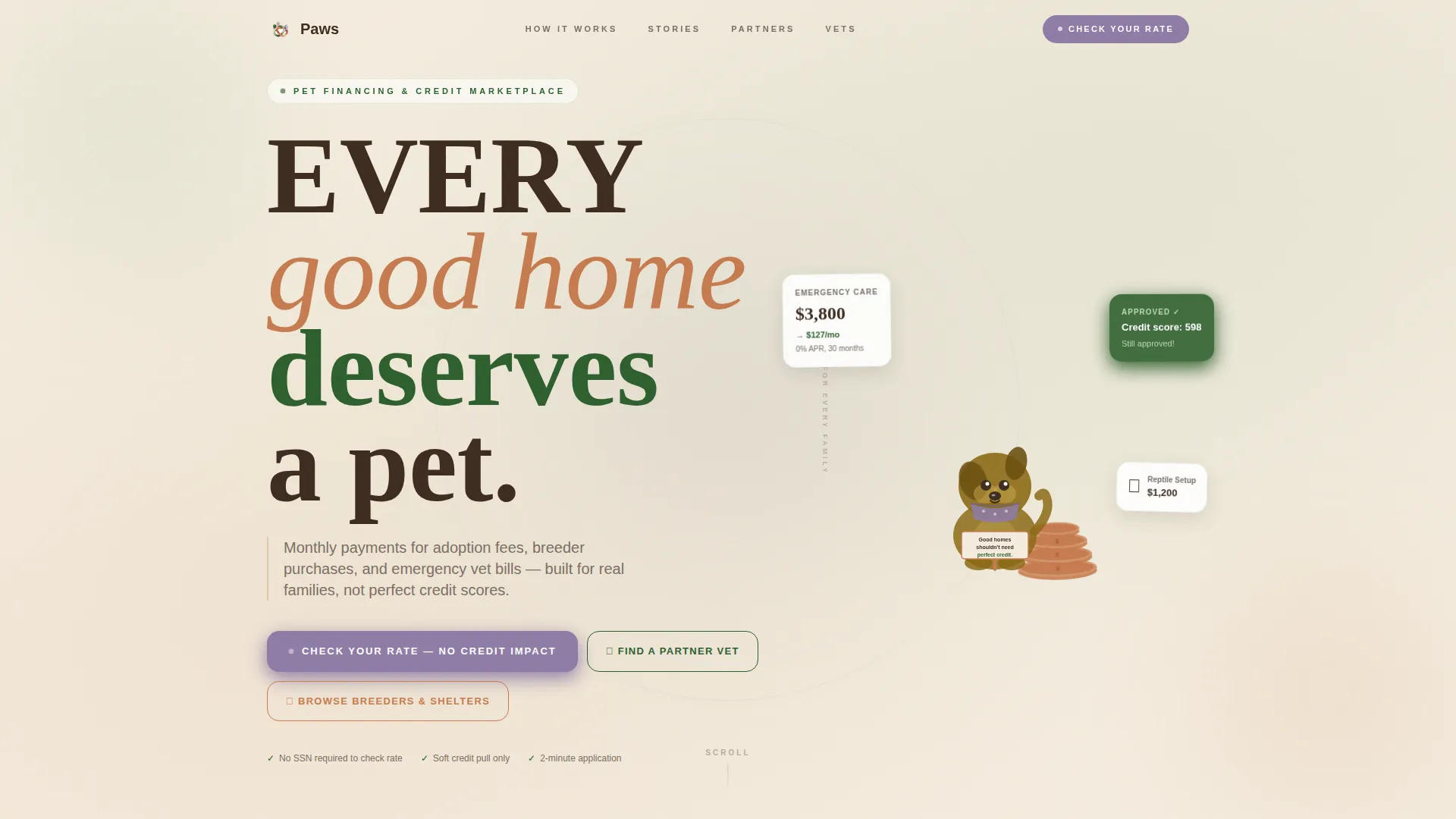 Pet Financing Landing Page Template for Credit Platforms