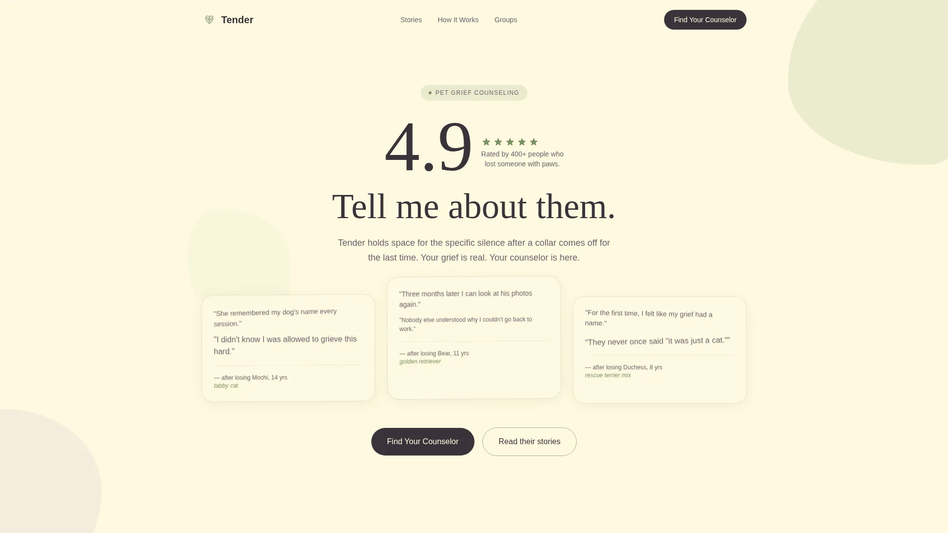 Pet Grief Counseling Landing Page Template
