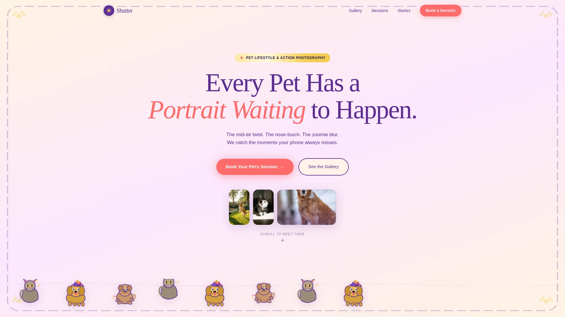 Pet Photography Gallery & Booking Landing Page