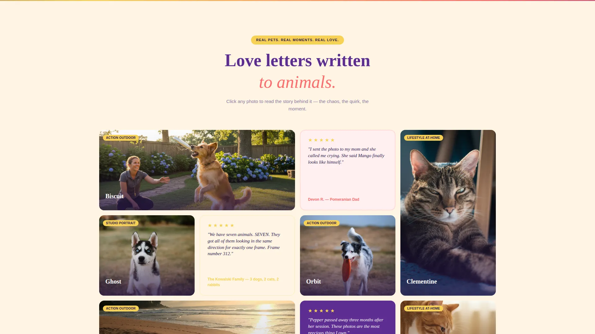 Pet Photography Gallery & Booking Landing Page