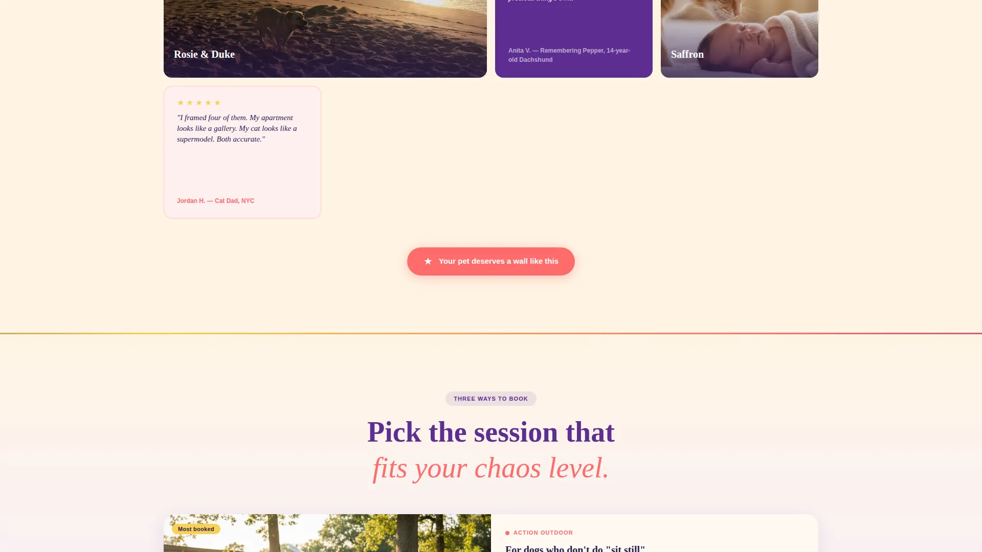 Pet Photography Gallery & Booking Landing Page