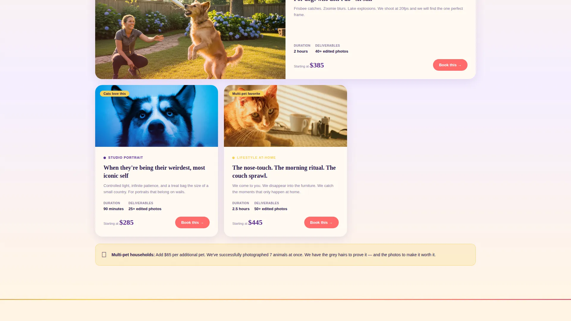 Pet Photography Gallery & Booking Landing Page
