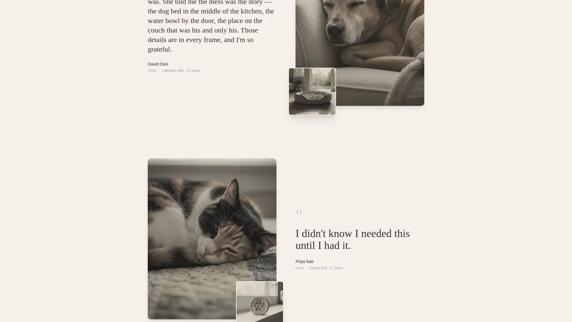 Pet Memorial Photography Booking Landing Page