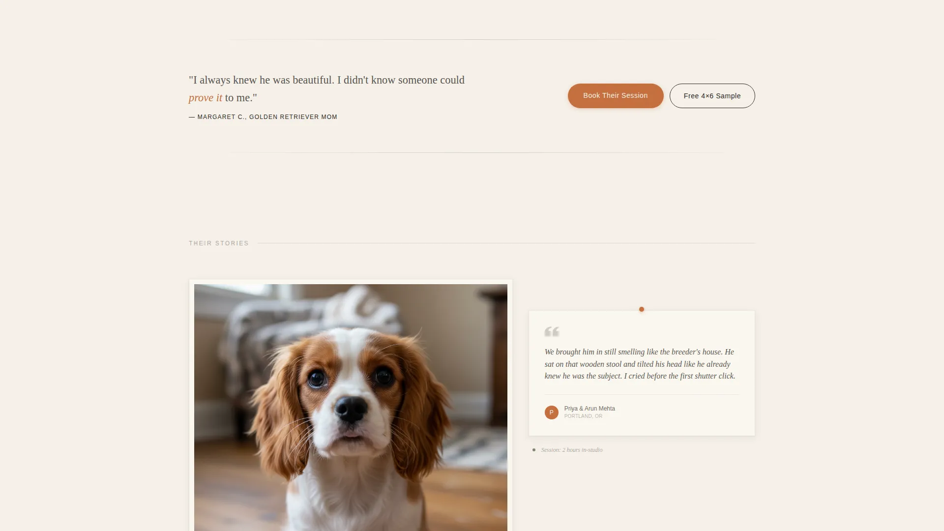 Pet Portrait Photographer Landing Page Template