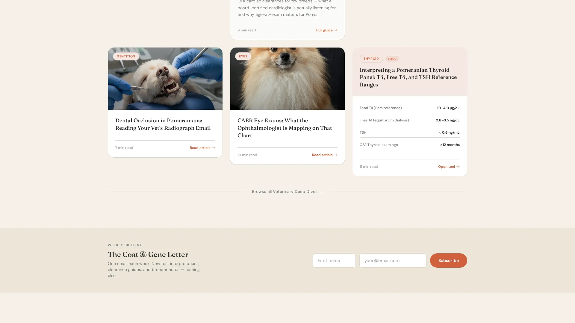Pomeranian Health & Genetics Blog Landing Page