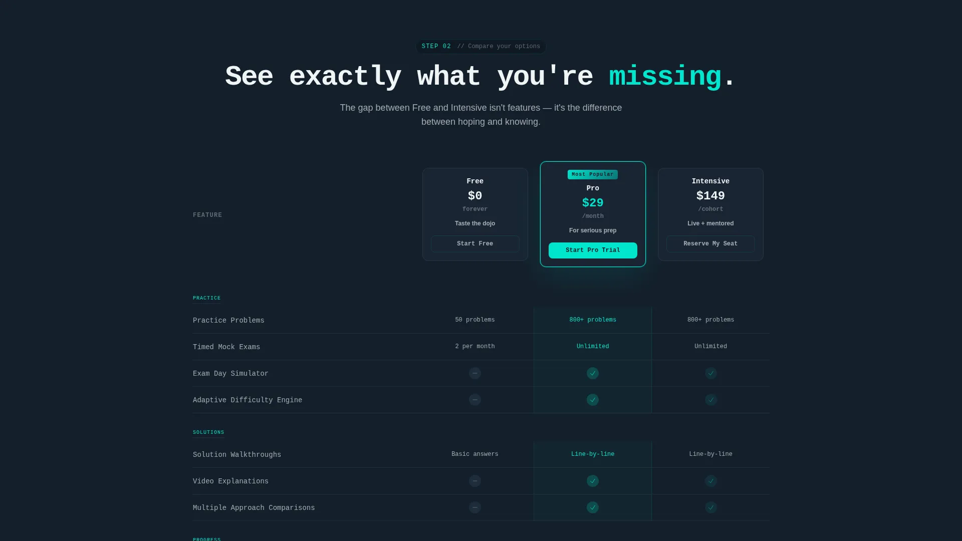 CS Exam Prep Comparison Table Landing Page