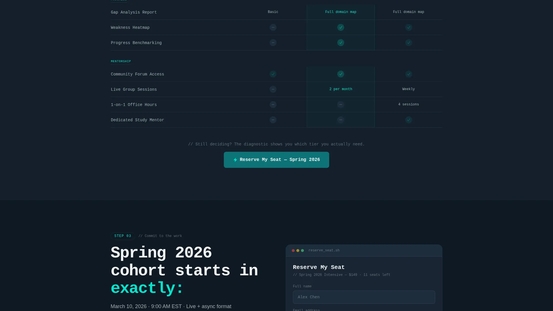 CS Exam Prep Comparison Table Landing Page