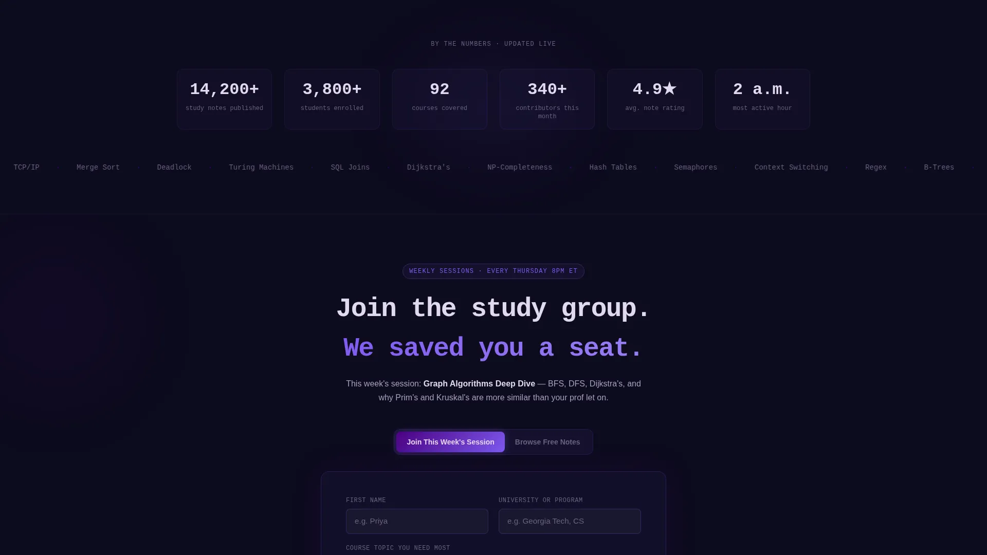Computer Science Study Community Landing Page