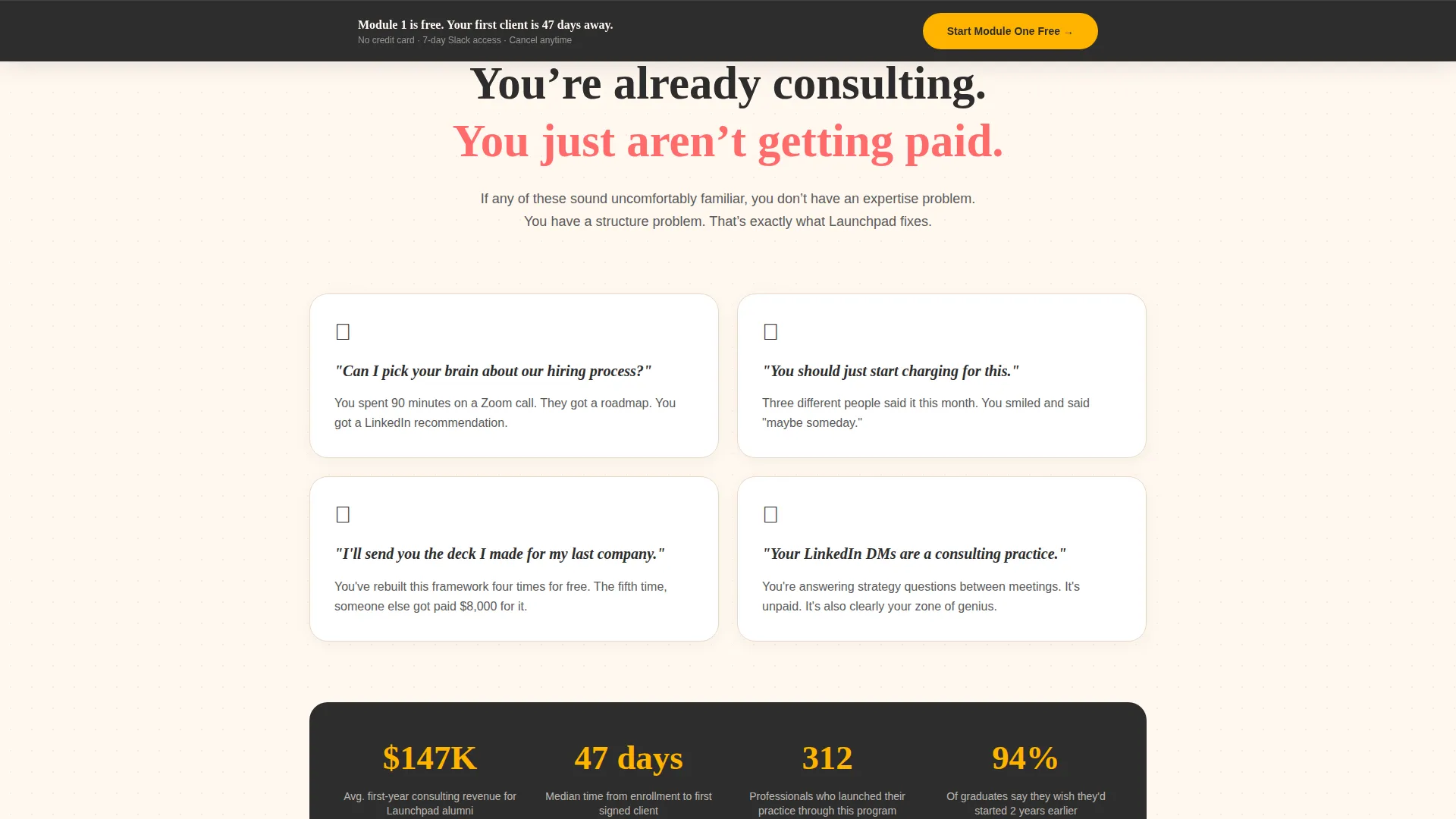 Consulting Course Comparison Table Landing Page