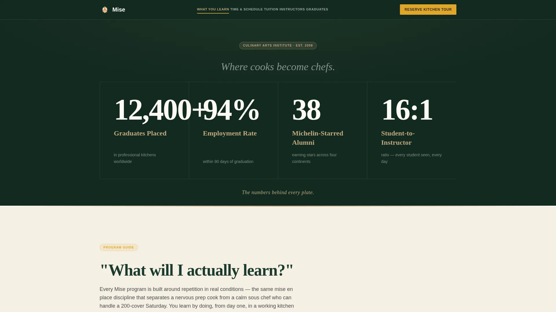 Culinary Arts Institute Landing Page Template