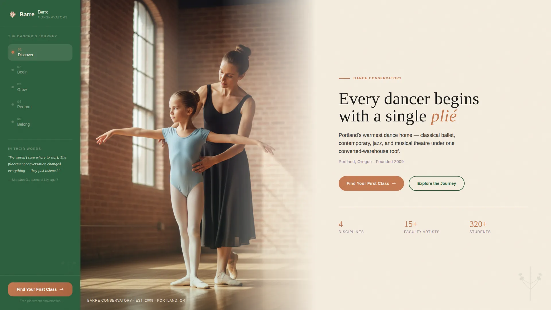 Elegant Dance Conservatory Landing Page Template