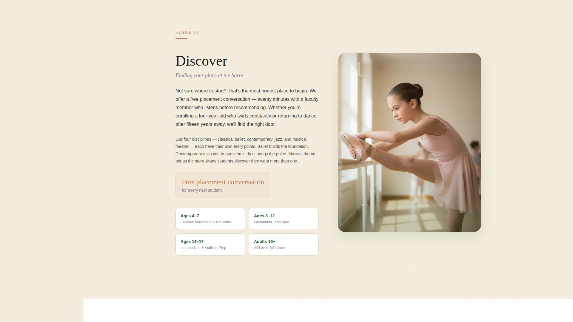 Elegant Dance Conservatory Landing Page Template