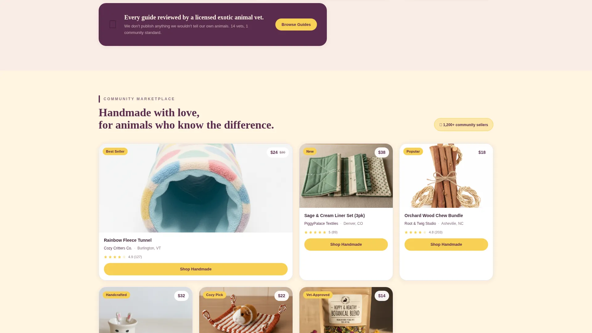 Warm Small Animal Community Landing Page Template