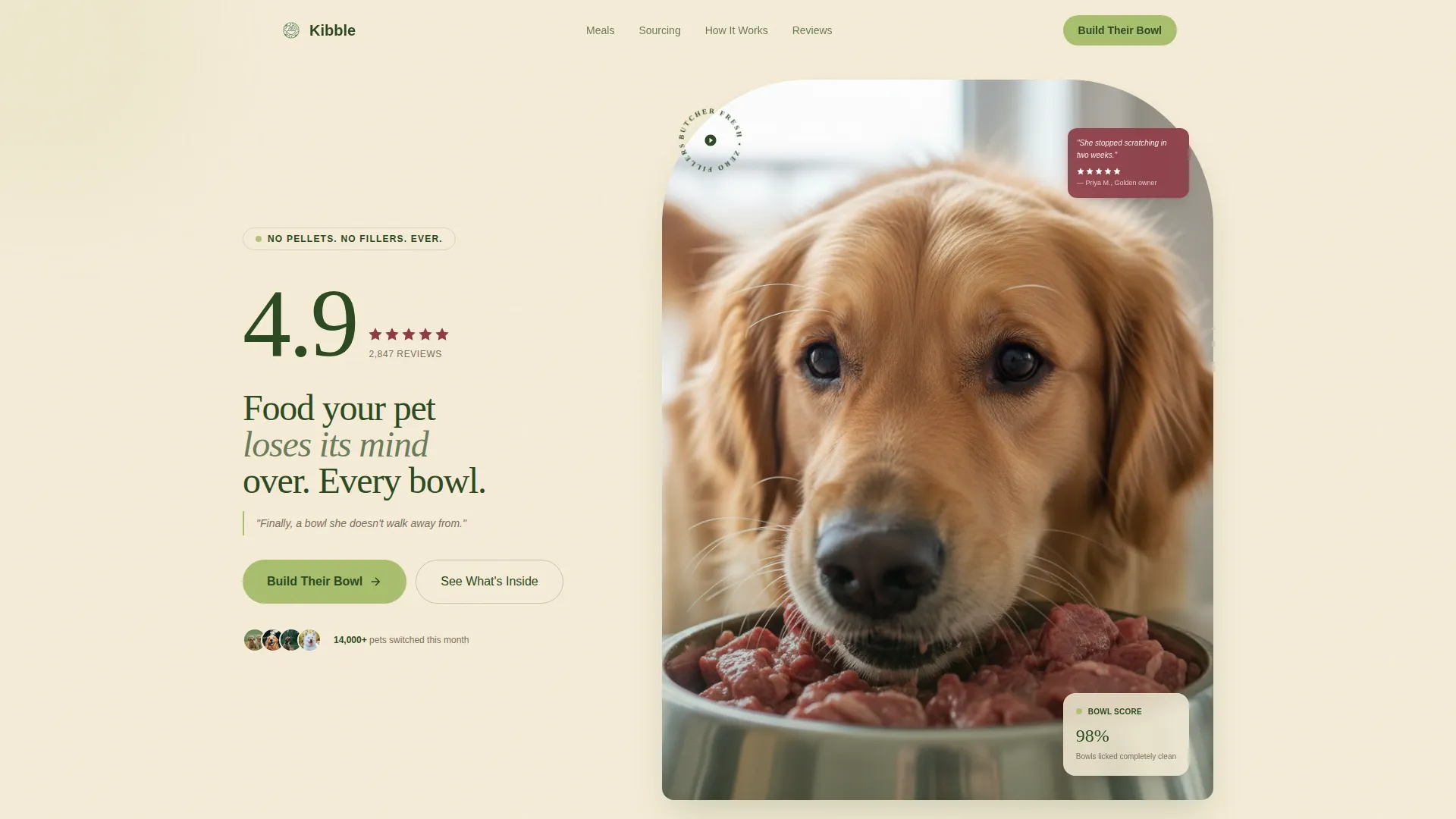Raw Pet Food Landing Page Template | Gallery + Detail
