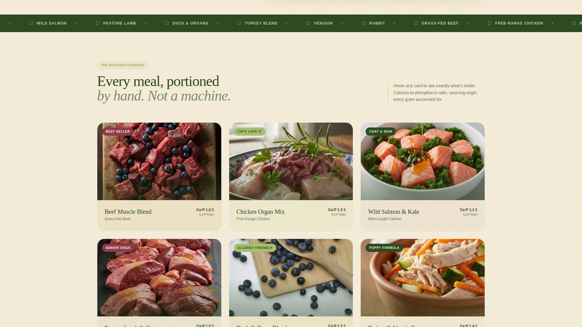Raw Pet Food Landing Page Template | Gallery + Detail