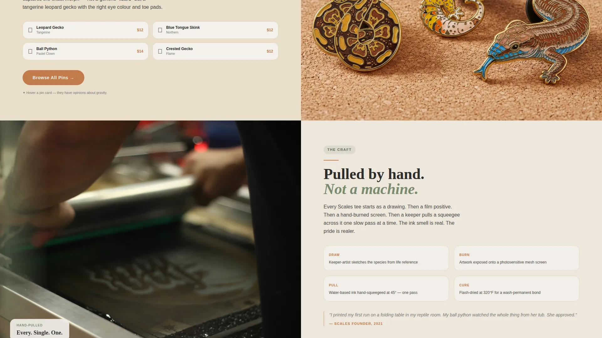 Artisan Reptile Clothing & Accessories Landing Page