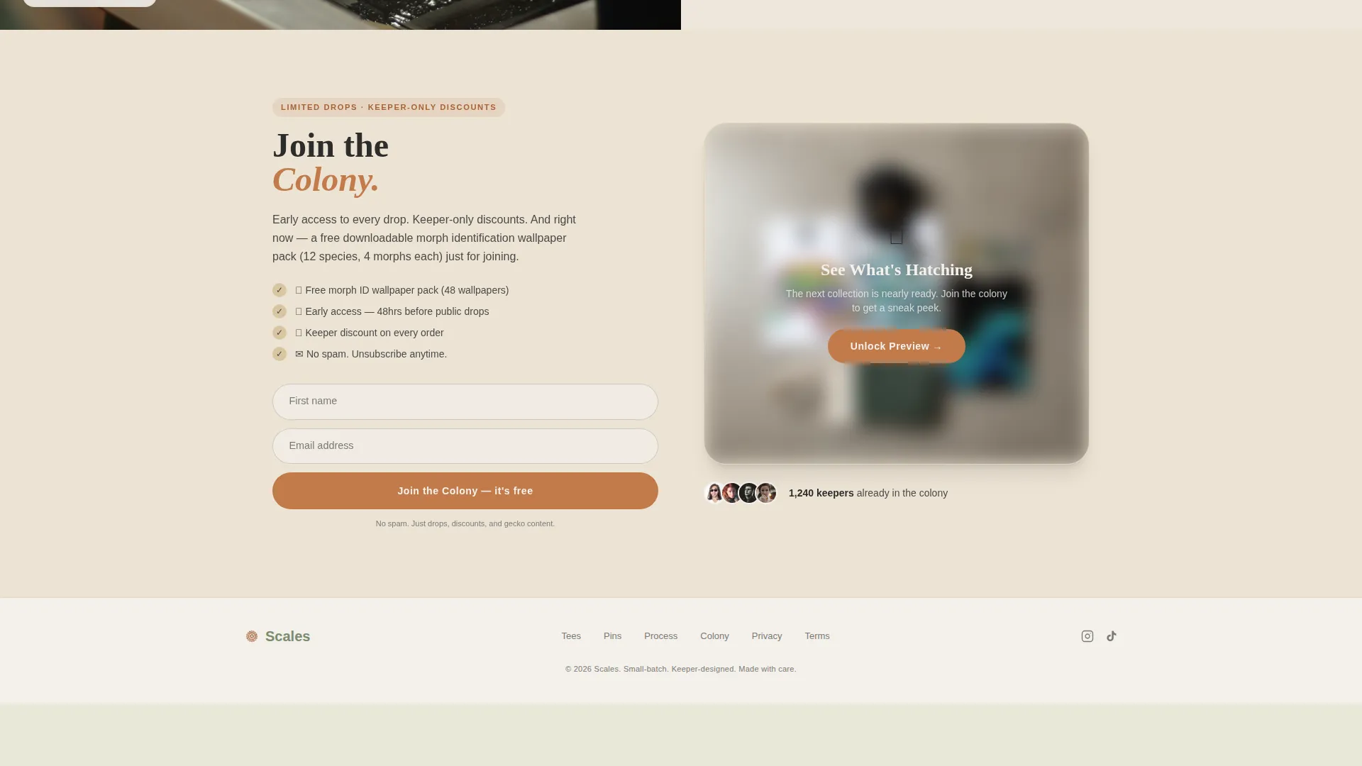 Artisan Reptile Clothing & Accessories Landing Page