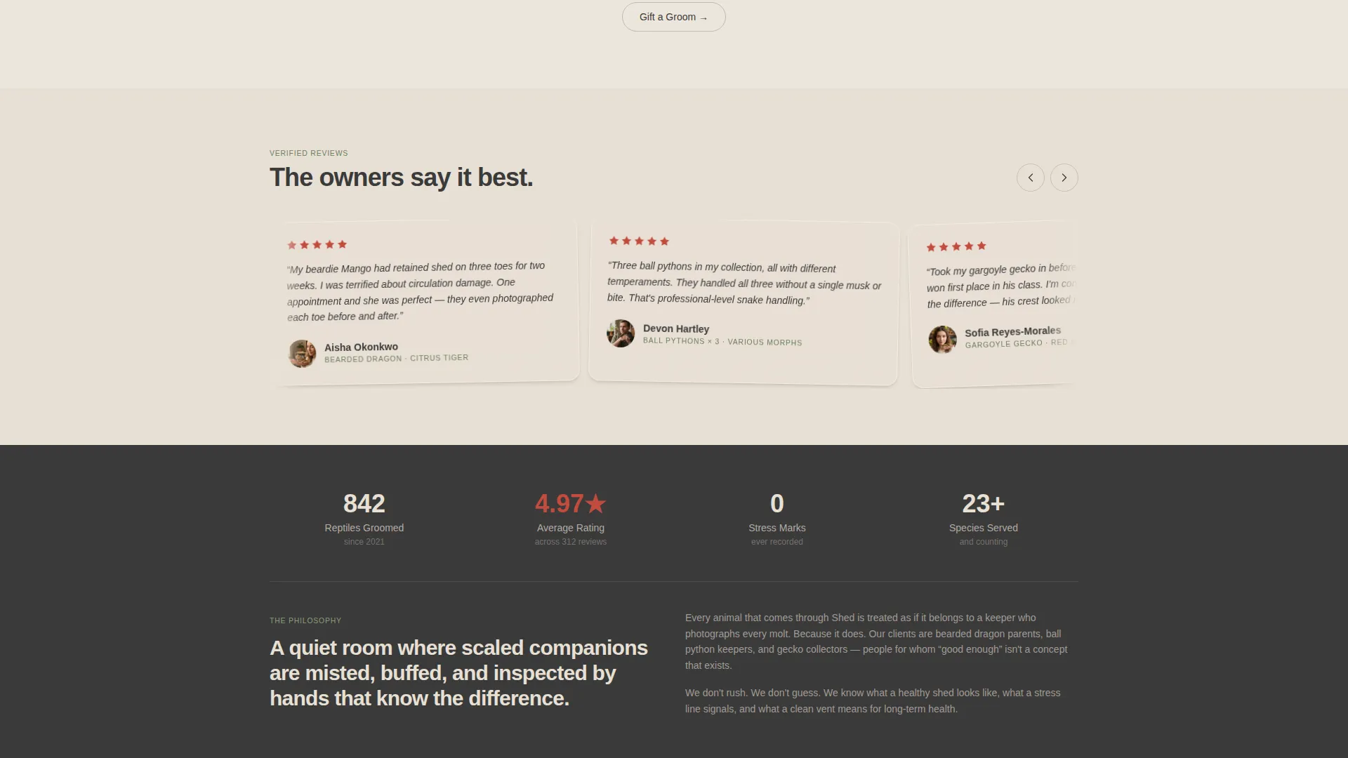 Reptile Grooming Service Landing Page Template