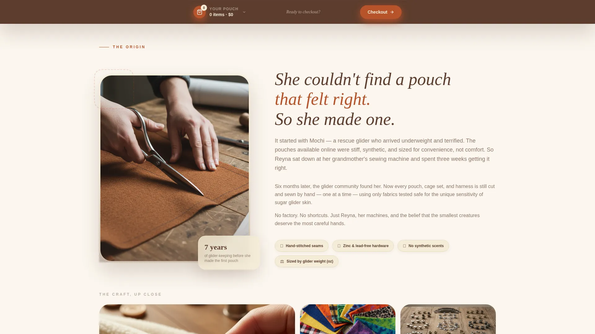 Handcrafted Sugar Glider Accessories Landing Page Template