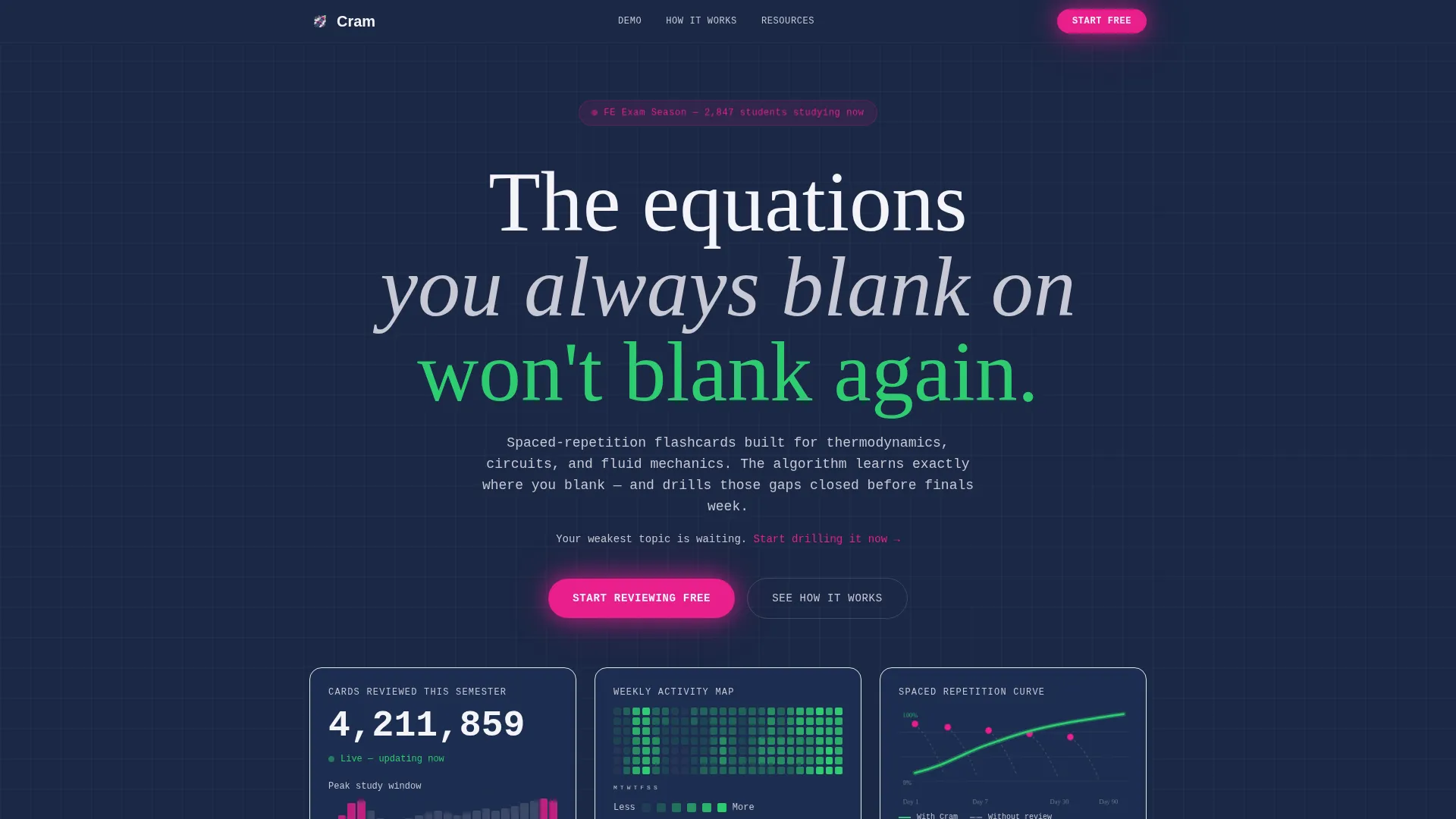 Engineering Flashcard & Spaced-Repetition Landing Page