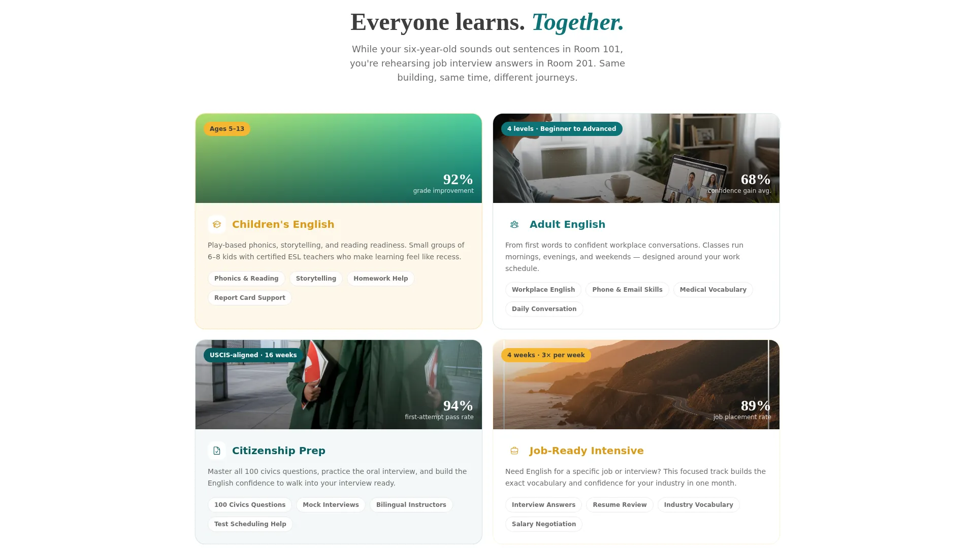 ESL School Landing Page Template for Immigrant Families