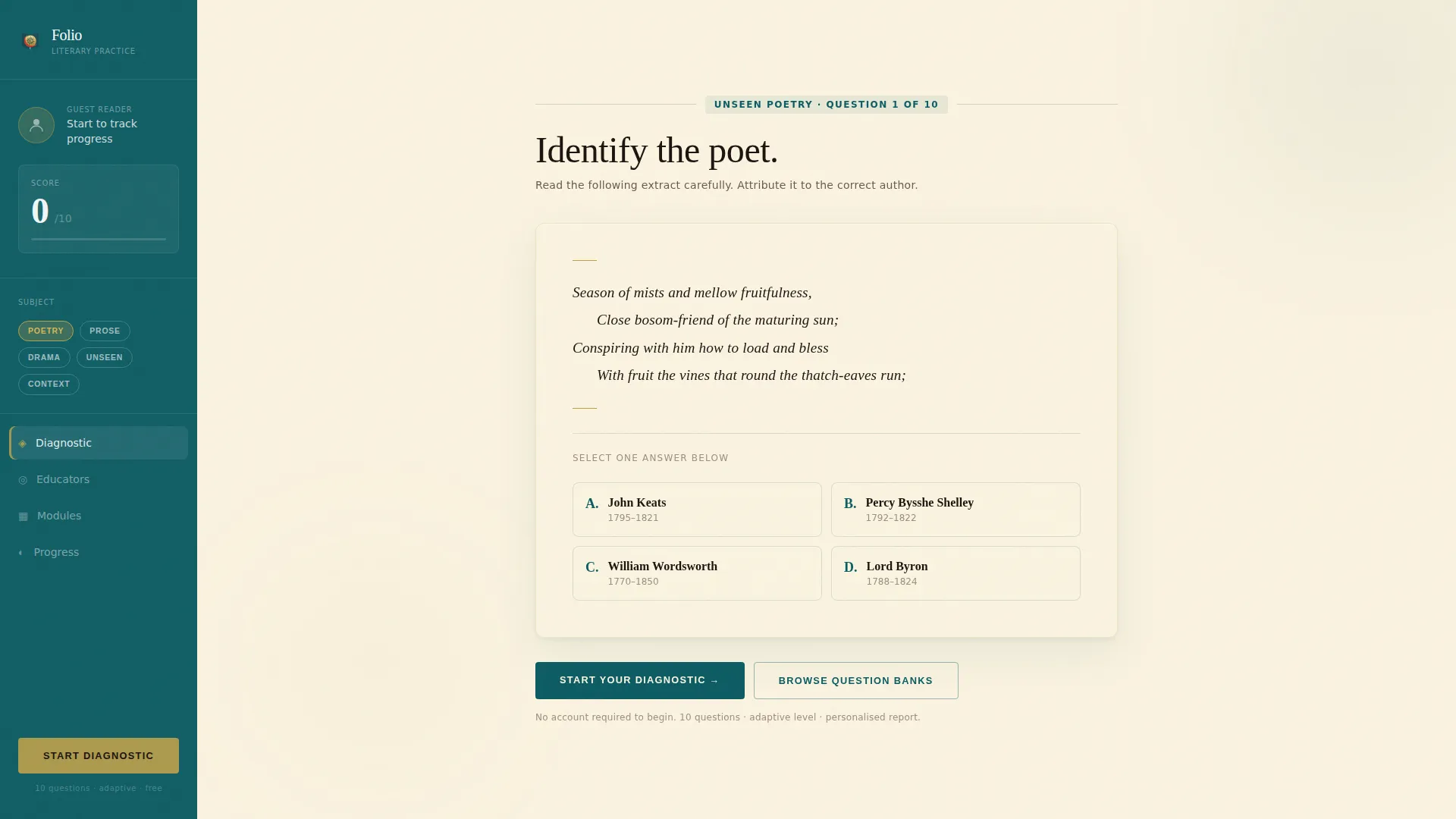 English Literature Quiz App Landing Page Template
