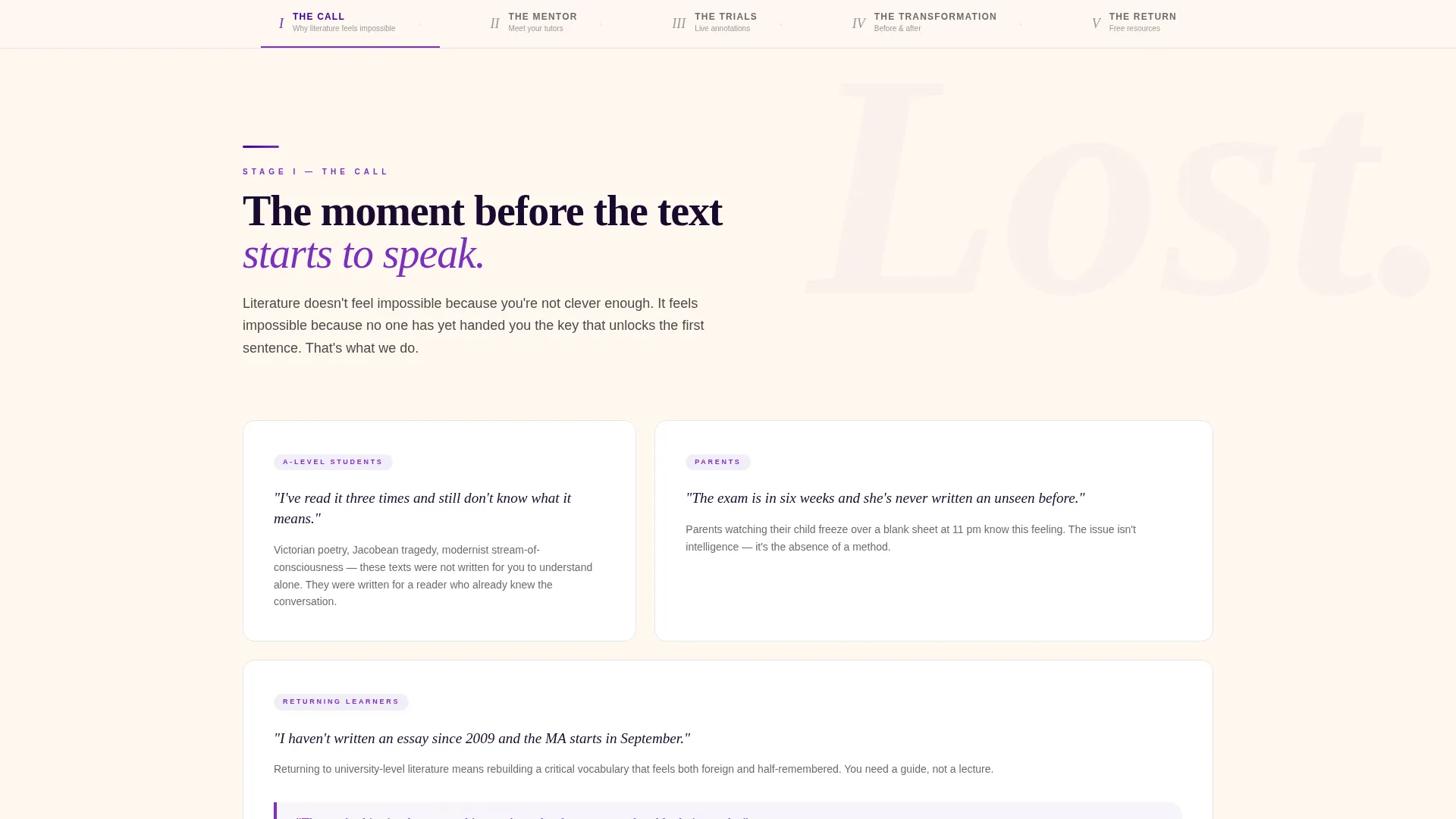 English Literature Tutoring Landing Page Template