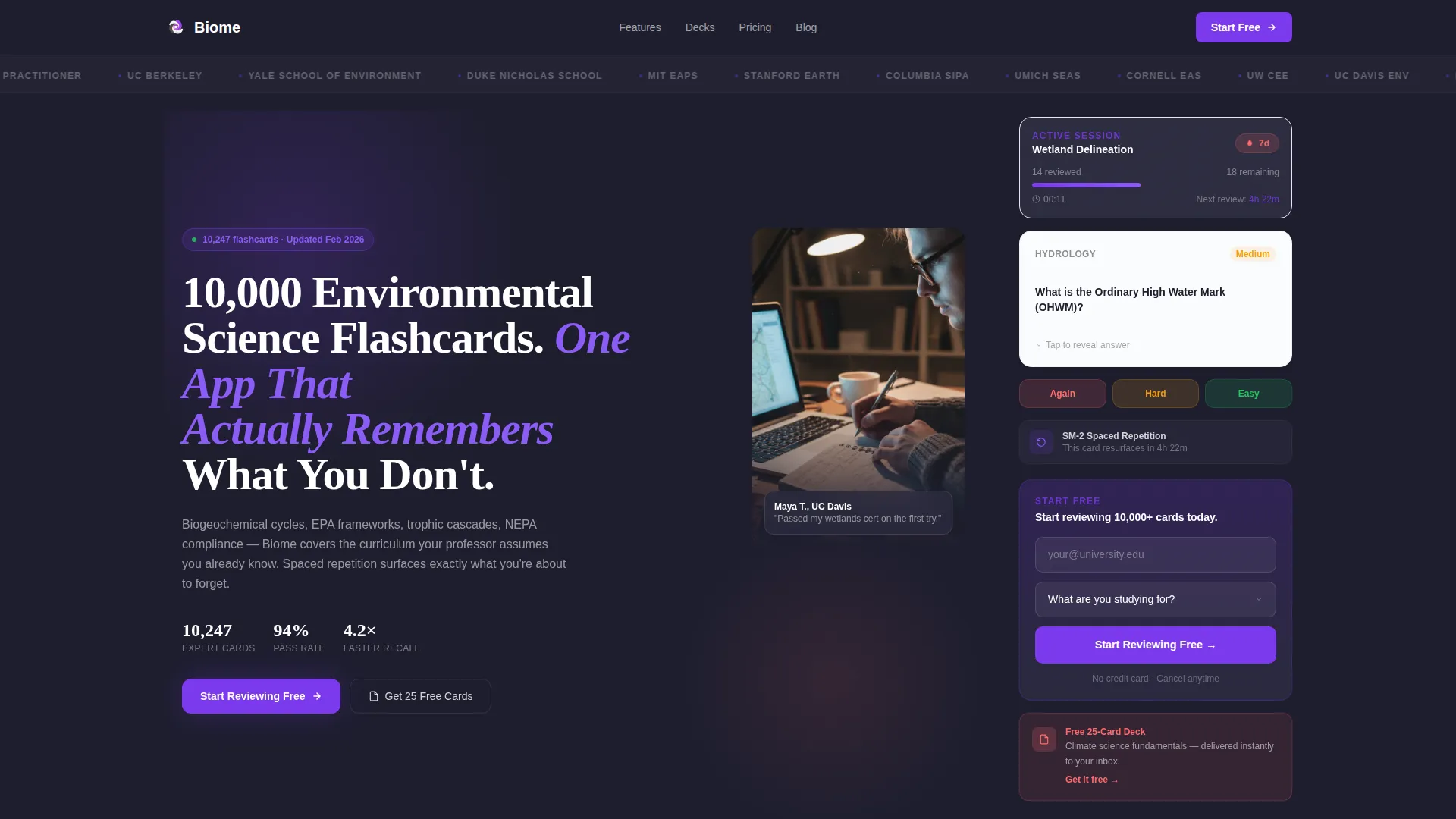Environmental Science Flashcard App Landing Page