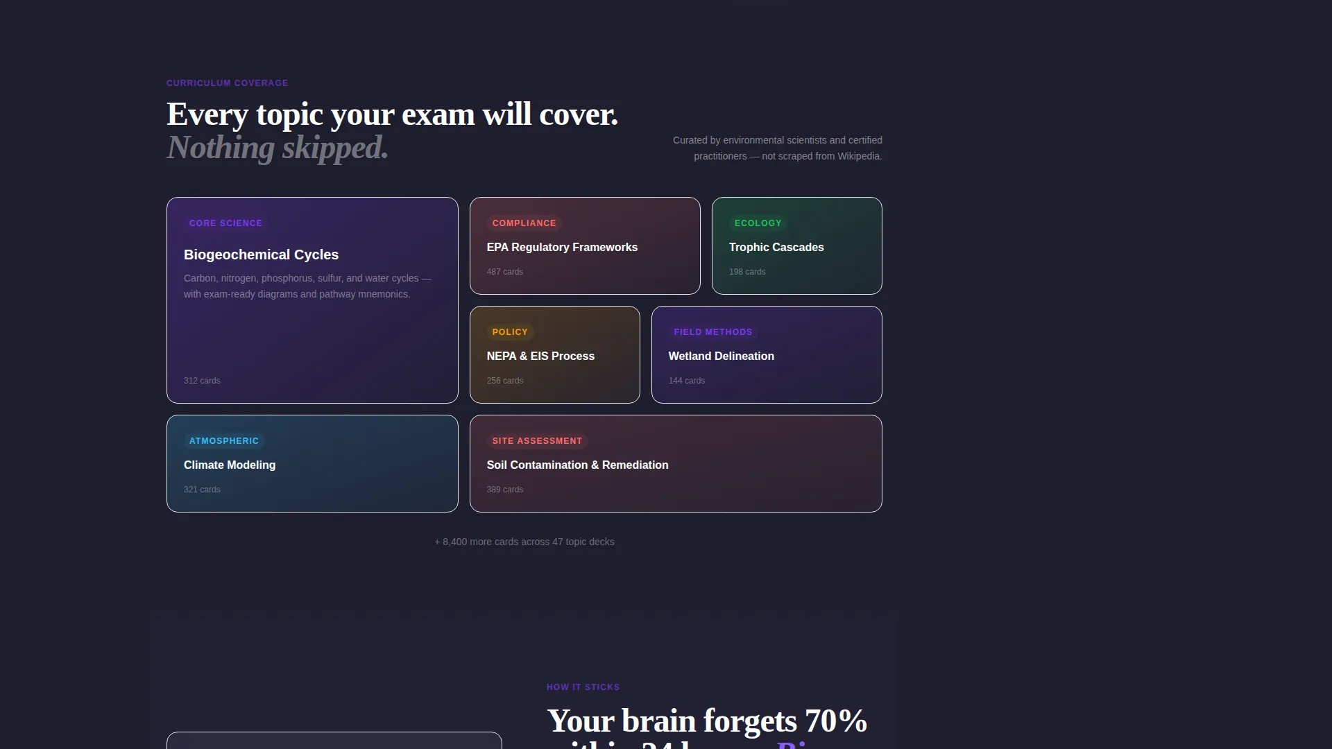 Environmental Science Flashcard App Landing Page