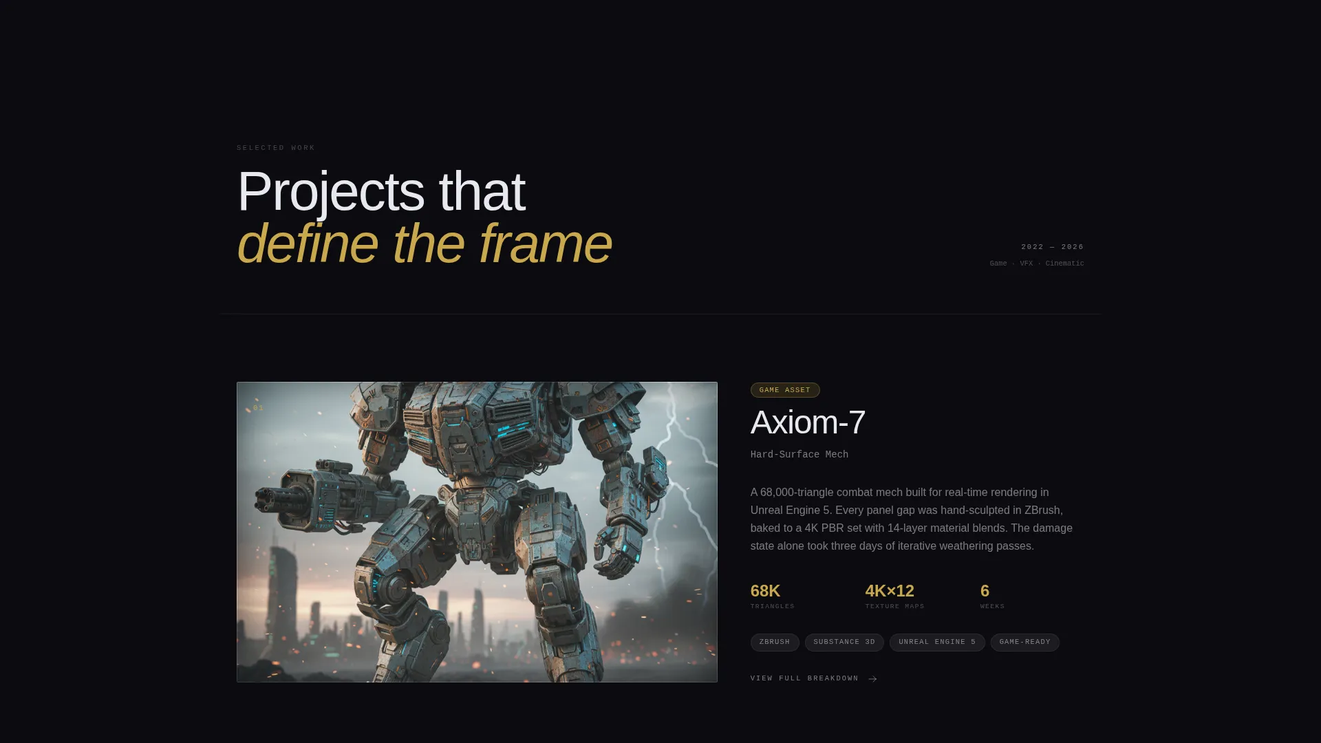 Immersive 3D Artist Portfolio Landing Page Template