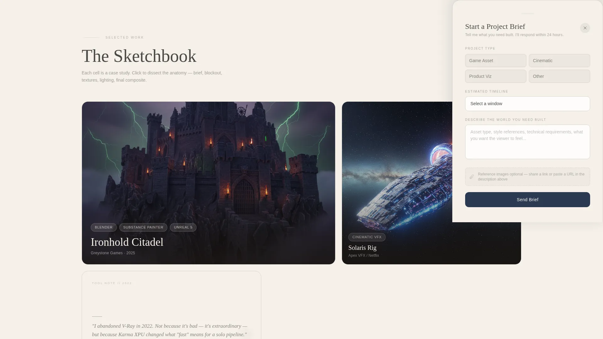 Bento Grid 3D Artist Portfolio Landing Page