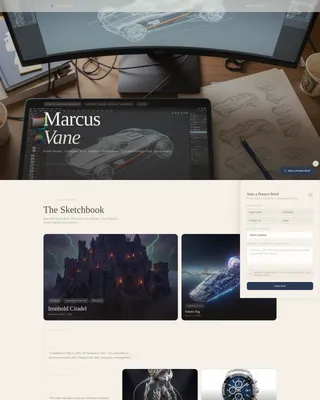 Bento Grid 3D Artist Portfolio Landing Page